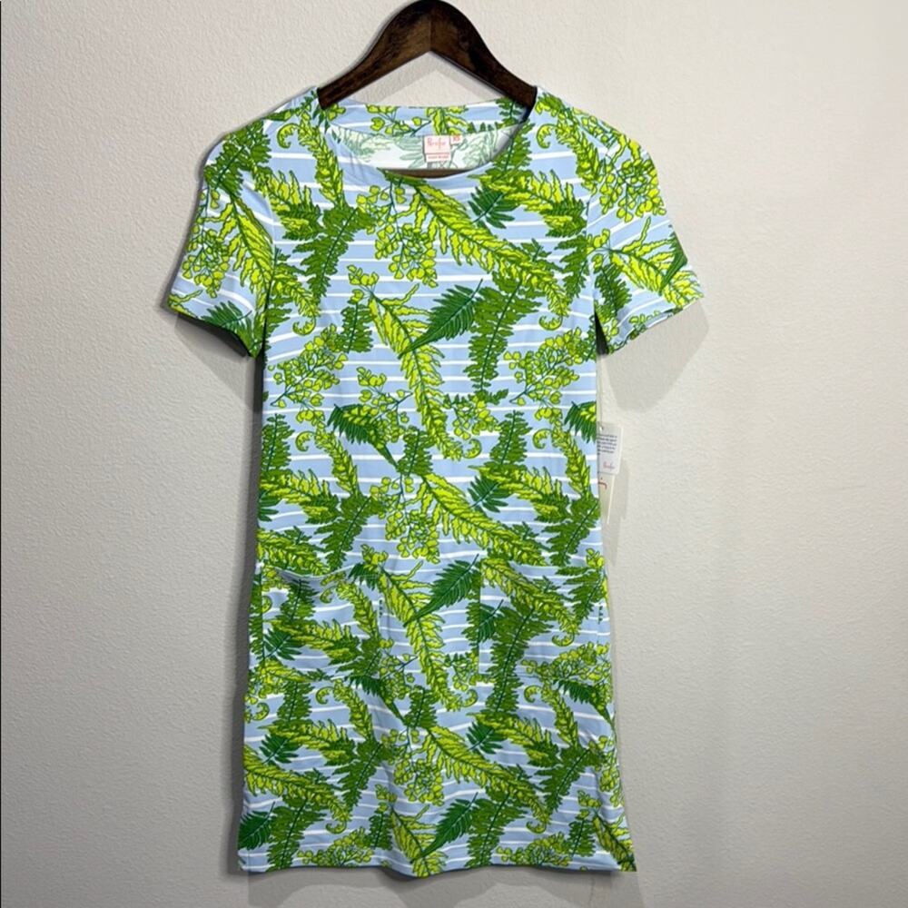 Persifor Green/Blue Leaf Print Short Sleeve Dress Size XS NWT
